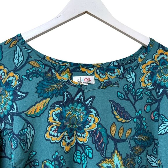 Denim & Co. Floral Blouse Plus Size 1X Teal Blue Long Sleeve Womens Top Pullover - Picture 2 of 8